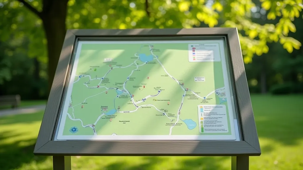 Dendroloģiskā parka karti ar maršrutiem, apzīmēti dažādie grūtības pakāpes ceļi
